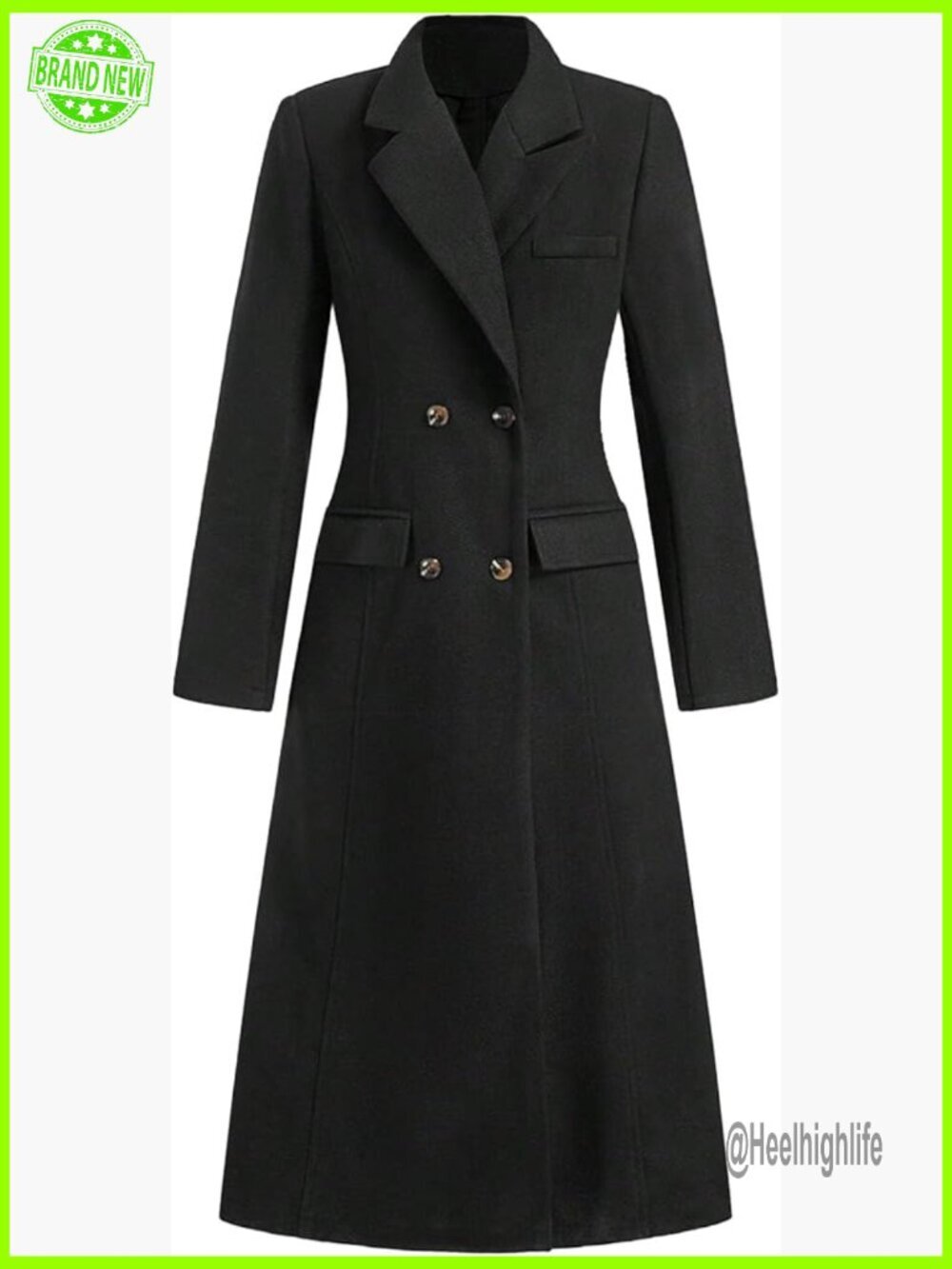 Womens Winter Double Breasted Maxi Wool Blend Pea Coat Notch Lapel